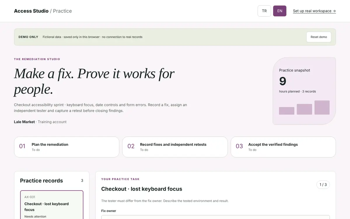 Access Studio interactive demo with fictional data