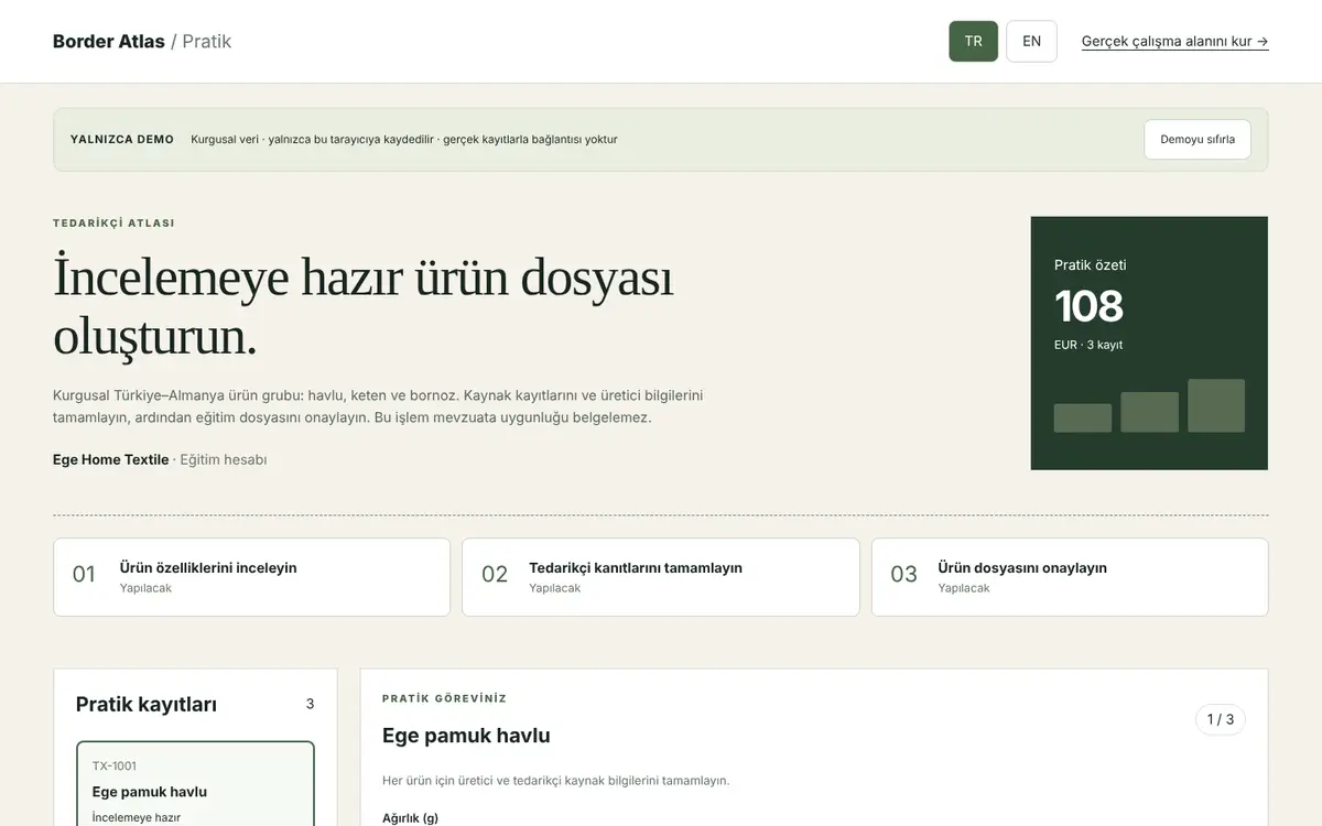 Border Atlas etkileşimli demosu, kurgusal veriyle